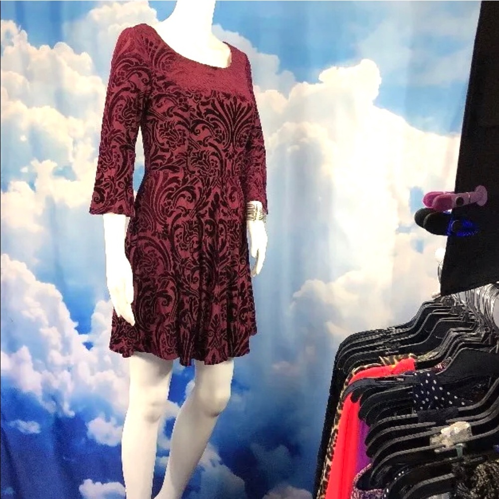 Velvet Burnout Dress Fit & Flare Boho Luxe Stretch
